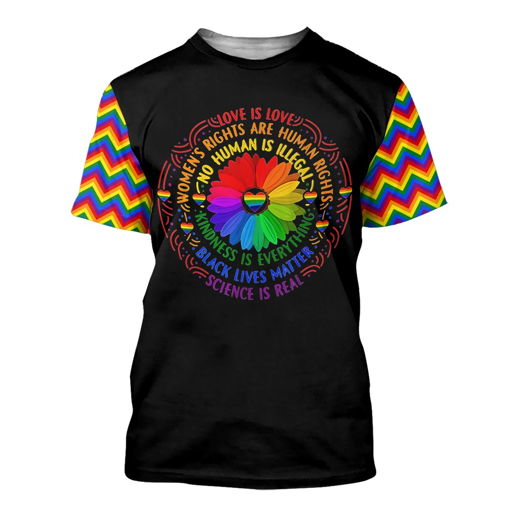 Rainbow Pride Shirt For LGBT/ Love Is Love/ Human Rights Rainbow Shirt/ FLower Heart LGBT Shirt
