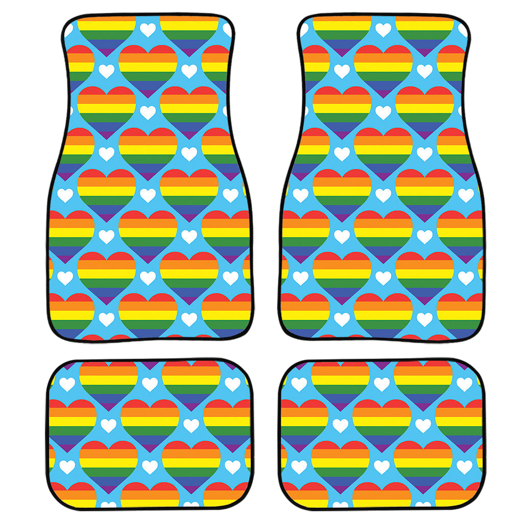 Lgbt Pride Rainbow Heart Pattern Print Front And Back Car Floor Mats/ Front Car Mat