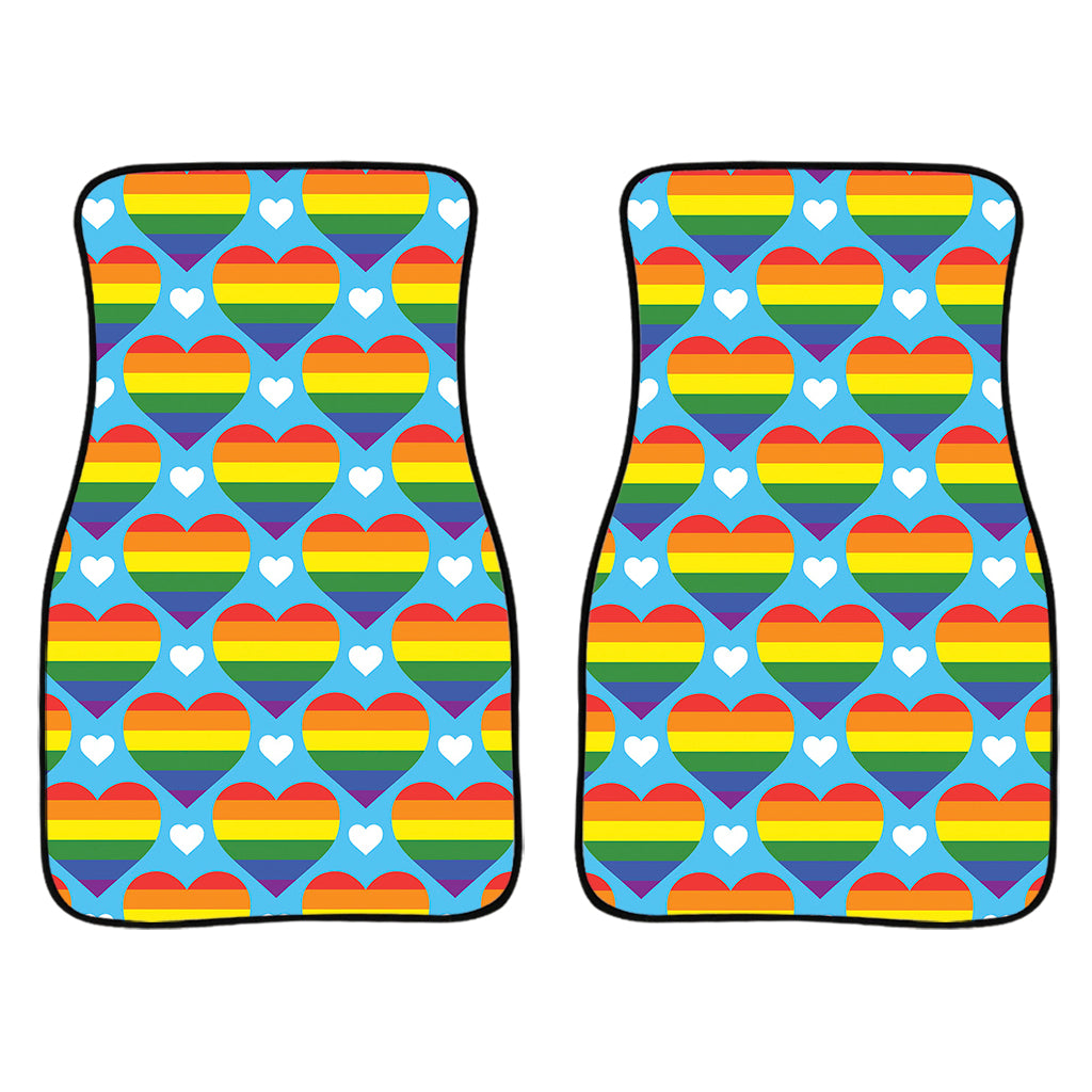 Lgbt Pride Rainbow Heart Pattern Print Front And Back Car Floor Mats/ Front Car Mat