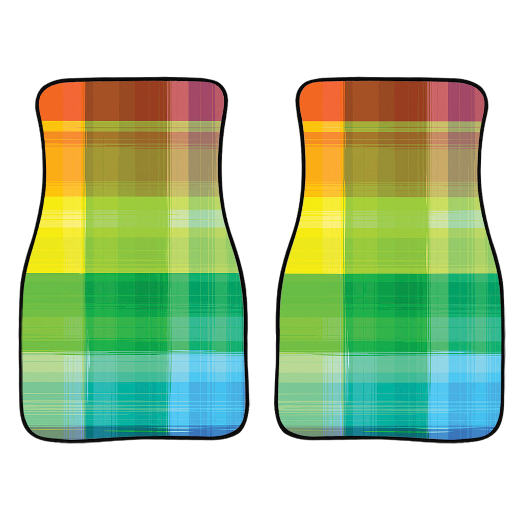 Lgbt Pride Rainbow Plaid Pattern Print Front And Back Car Floor Mats/ Front Car Mat