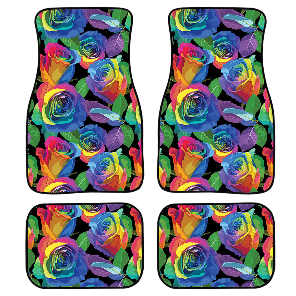 Lgbt Pride Rainbow Roses Pattern Print Front And Back Car Floor Mats/ Front Car Mat