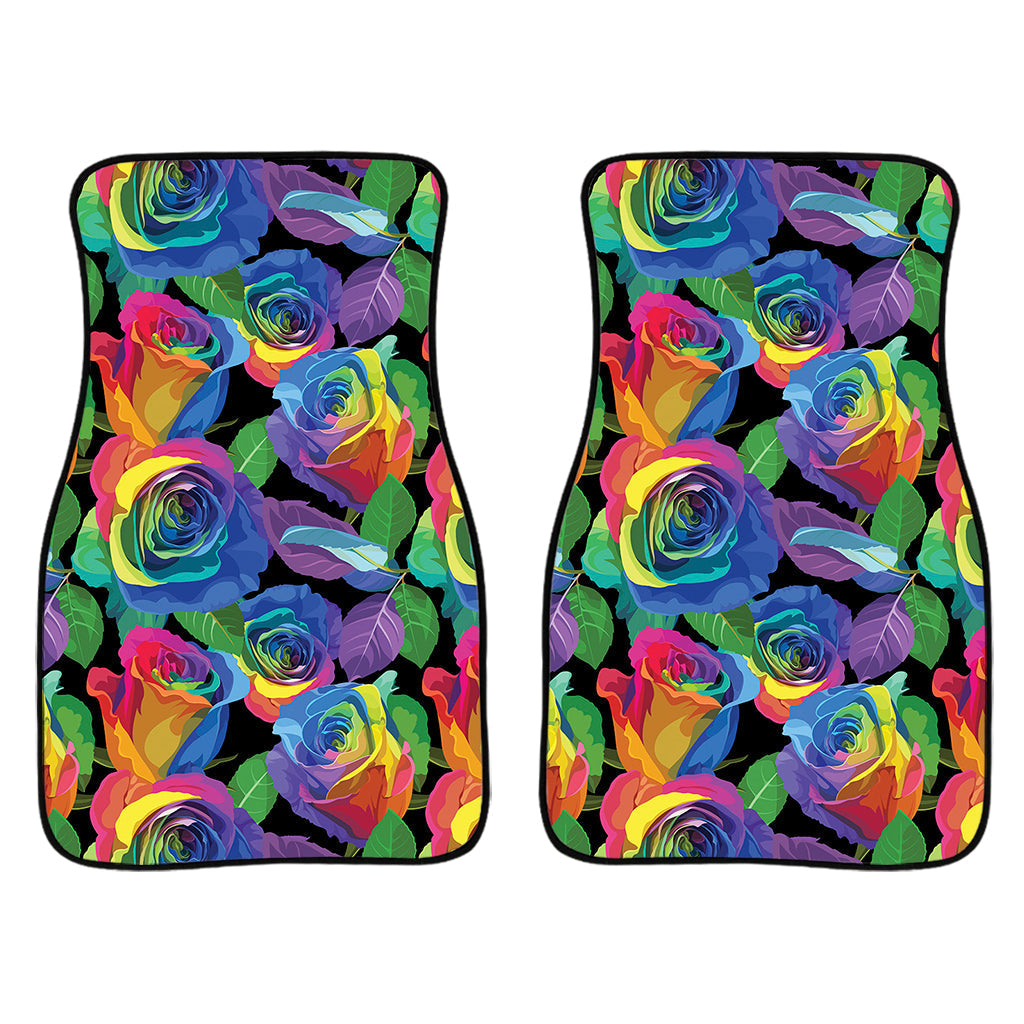 Lgbt Pride Rainbow Roses Pattern Print Front And Back Car Floor Mats/ Front Car Mat
