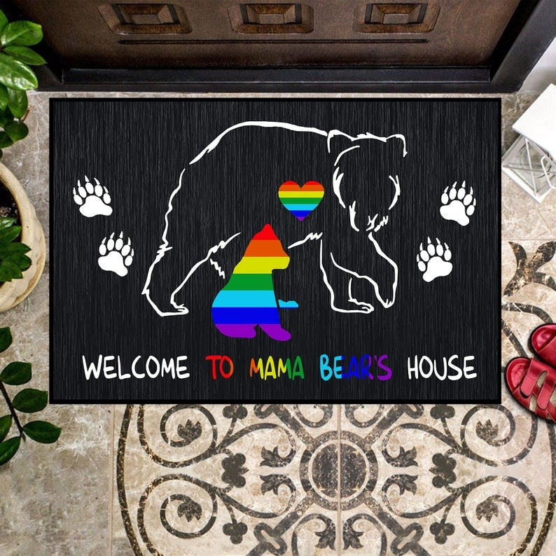 Lgbt Pride Doormat Welcome To Mama Bear’S House Mat/ Lgbt Home Decorative Welcome Doormat