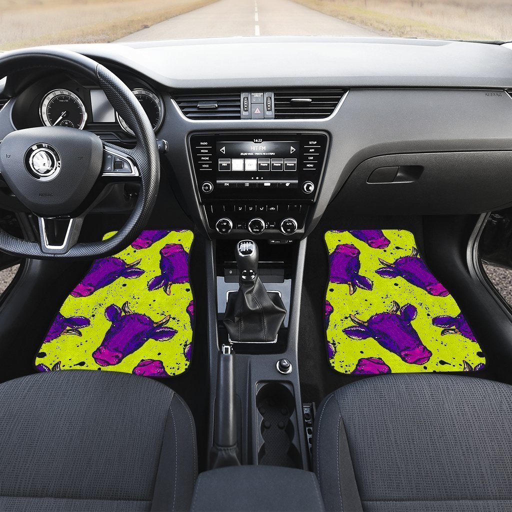 Lime Green And Purple Cow Pattern Print Front And Back Car Floor Mats/ Front Car Mat
