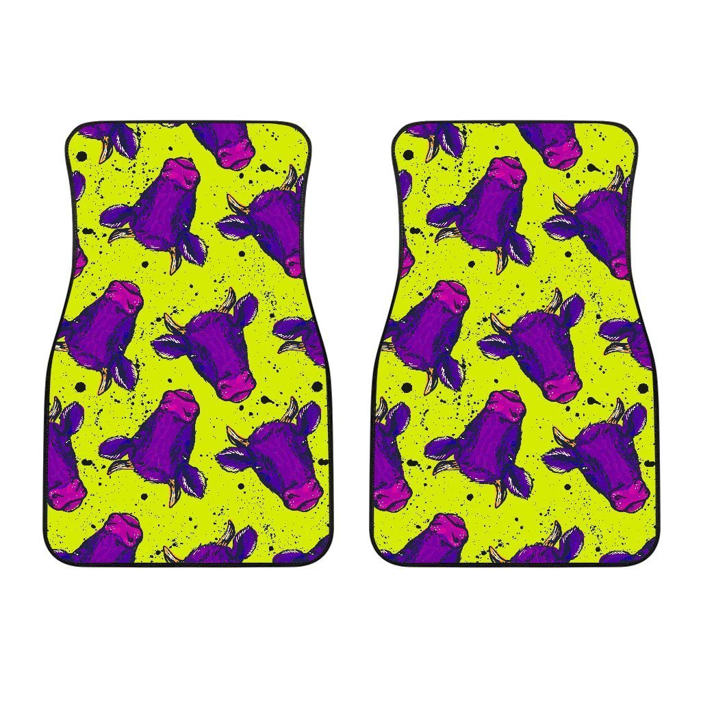 Lime Green And Purple Cow Pattern Print Front And Back Car Floor Mats/ Front Car Mat