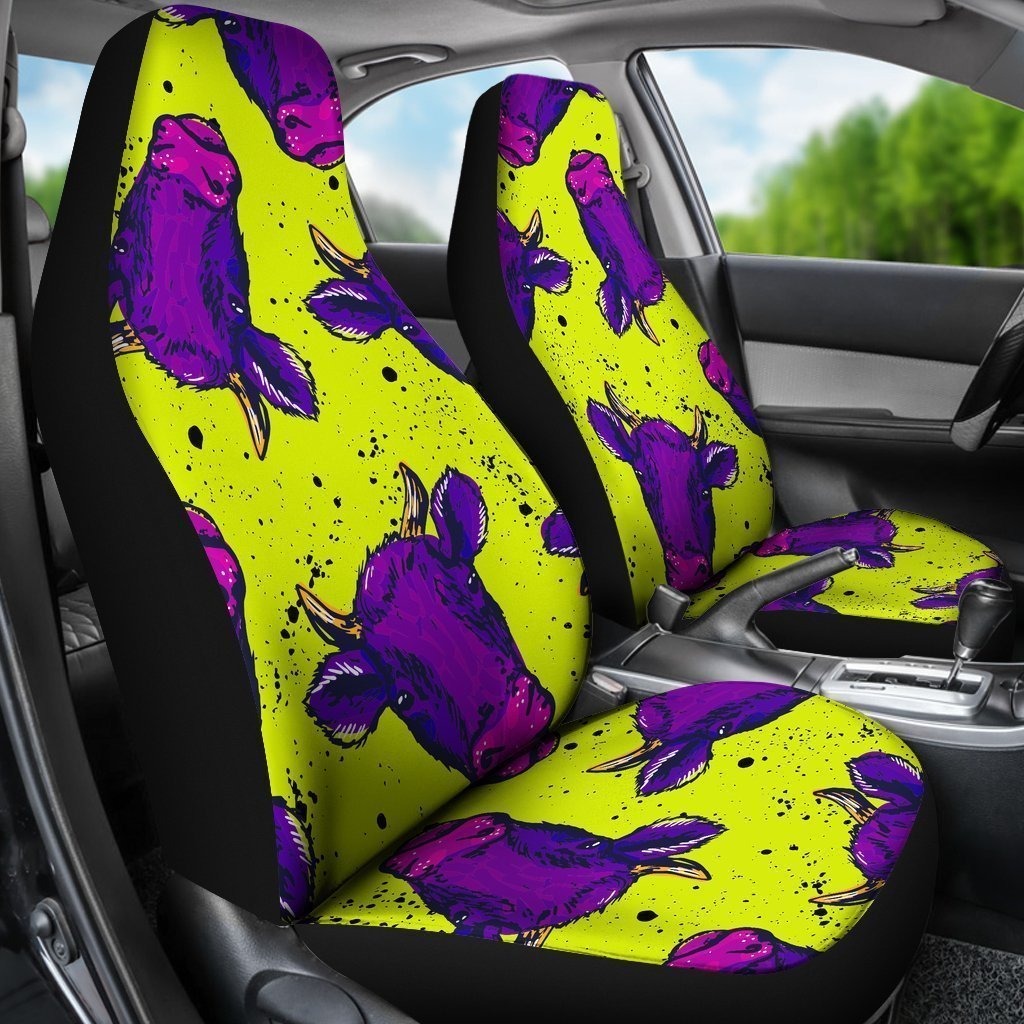 Lime Green And Purple Cow Pattern Print Universal Fit Car Seat Covers
