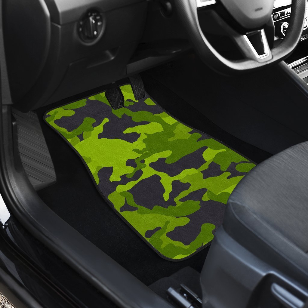 Lime Green Camouflage Print Front And Back Car Floor Mats/ Front Car Mat