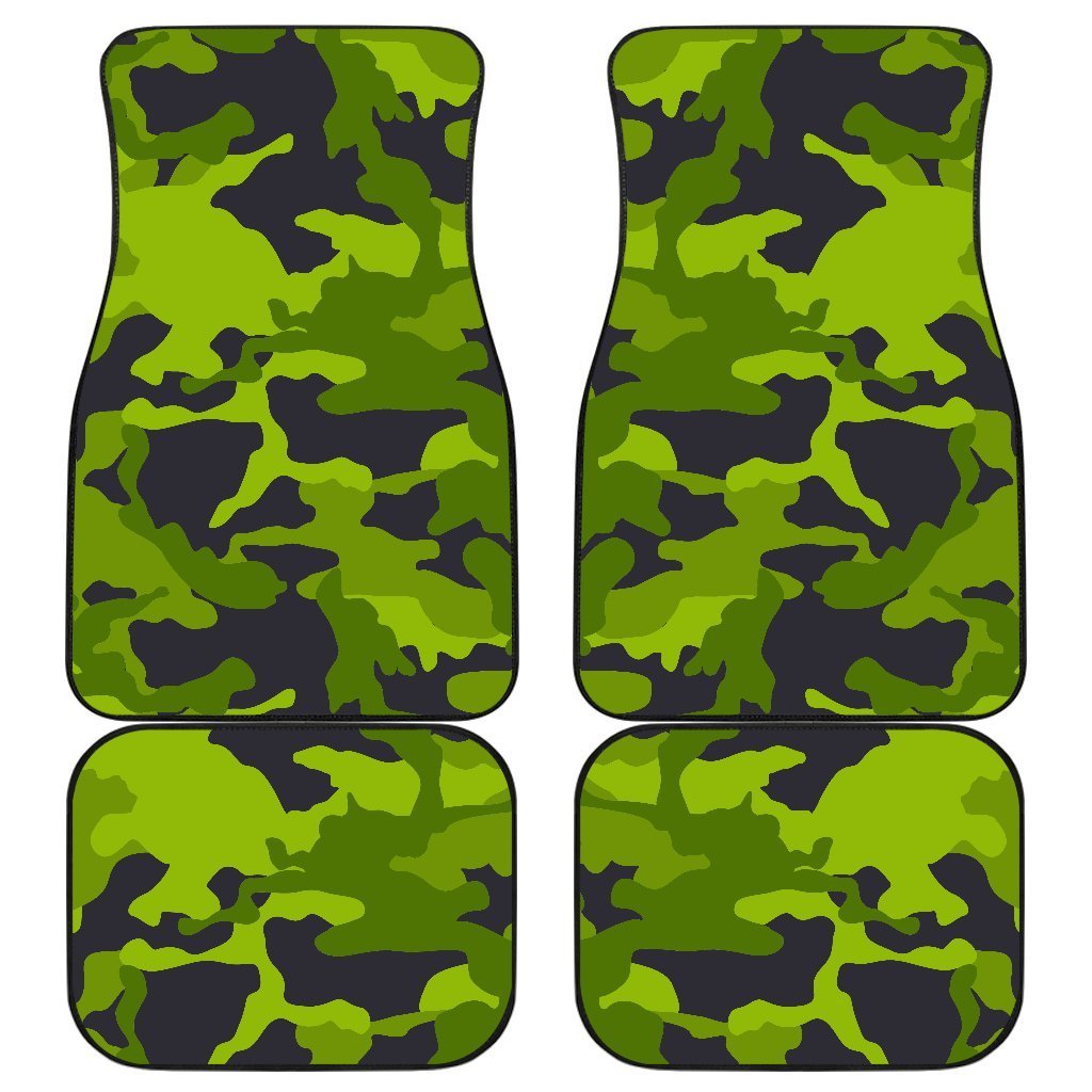 Lime Green Camouflage Print Front And Back Car Floor Mats/ Front Car Mat