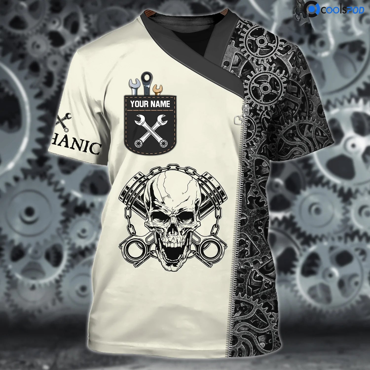 Custom Mechanic Skull T Shirt 3D All Over Print/ Men Mechanical Shirt/ Mechanic Dad Shirt/ Mechanic Gifts