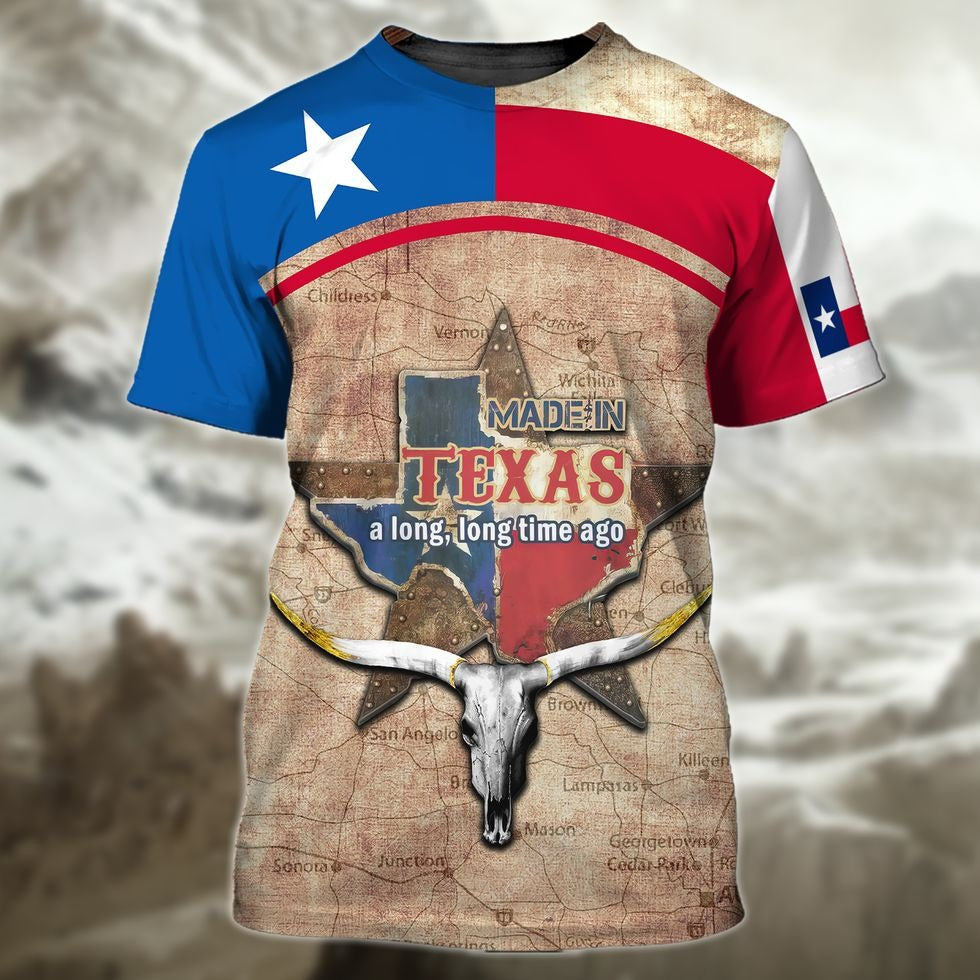 3D Tshirt With Texas Map/ Made In Texas A Long/ Longtime Ago Texas Shirt