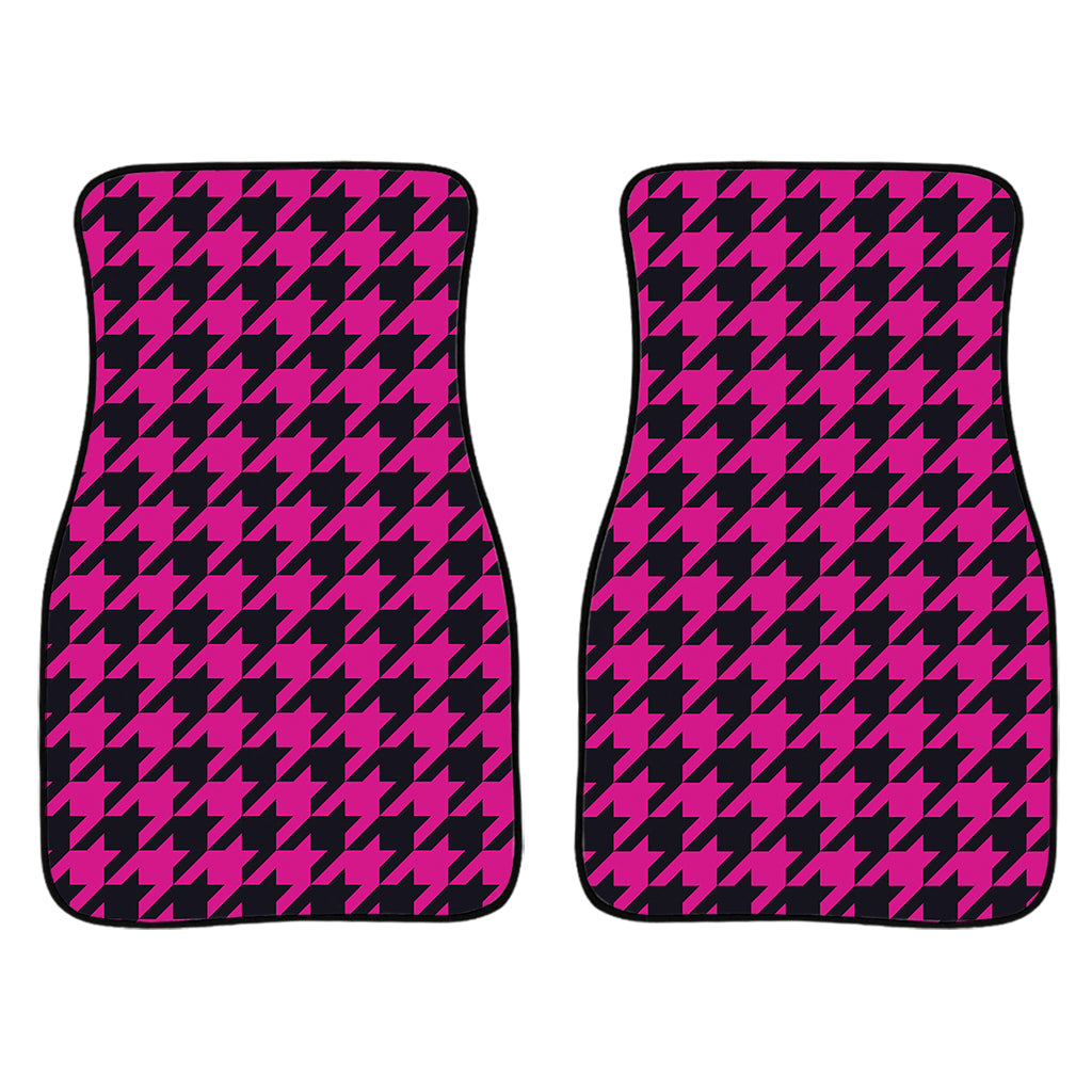 Magenta Pink And Black Houndstooth Print Front And Back Car Floor Mats/ Front Car Mat