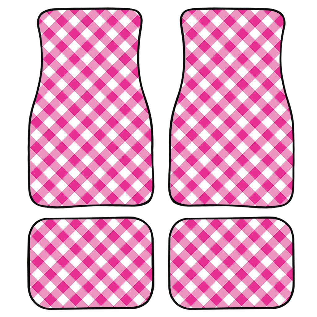 Magenta Pink And White Gingham Print Front And Back Car Floor Mats/ Front Car Mat