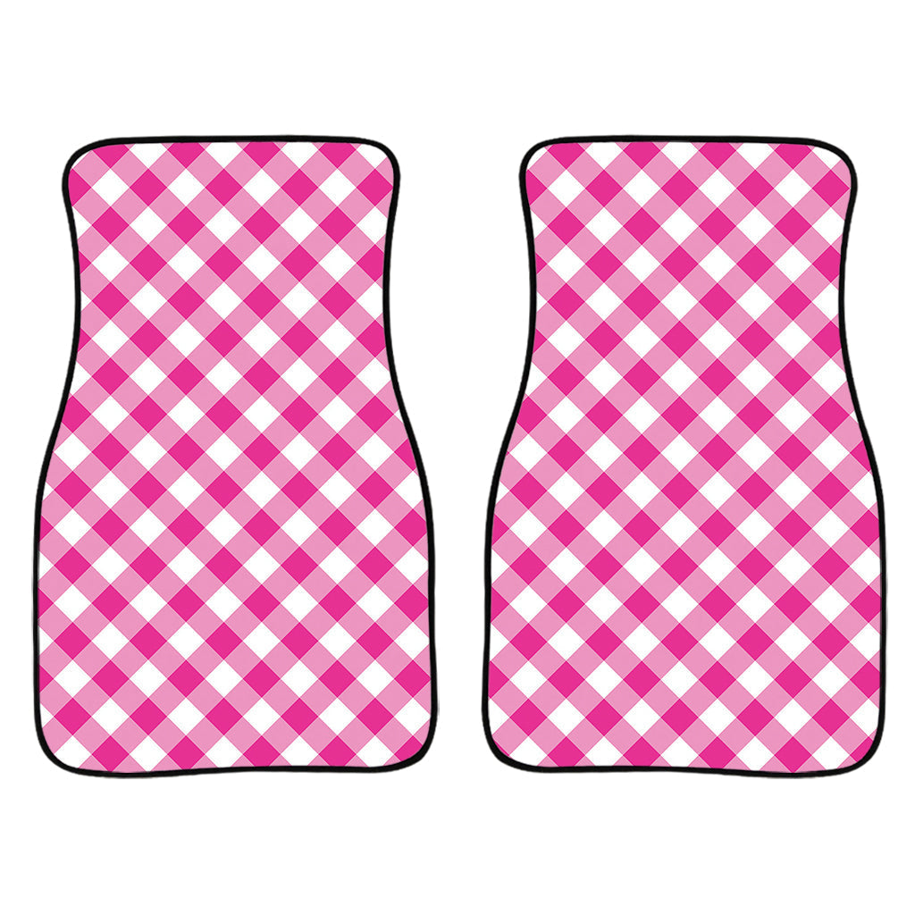 Magenta Pink And White Gingham Print Front And Back Car Floor Mats/ Front Car Mat