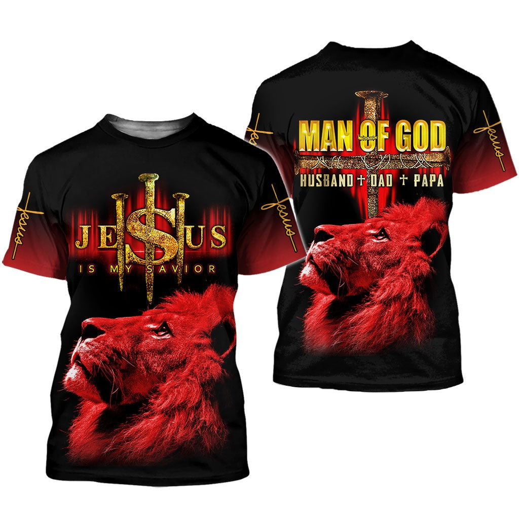 Man Of God Husband Dad Papa Jesus Is My Savior 3D All Over Printed Clothes/ Jesus Dad 3D Shirt/ Christmas Father''s Day Gifts