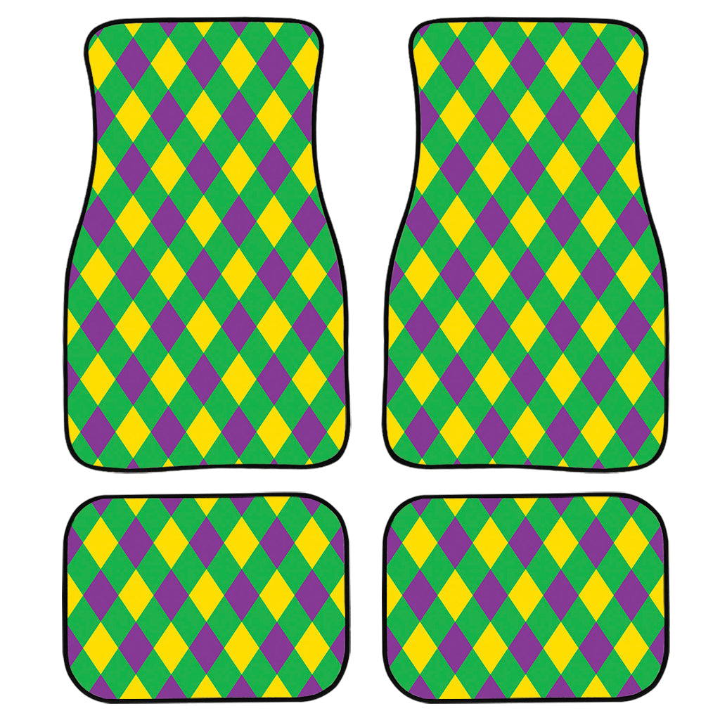 Mardi Gras Plaid Pattern Print Front And Back Car Floor Mats/ Front Car Mat