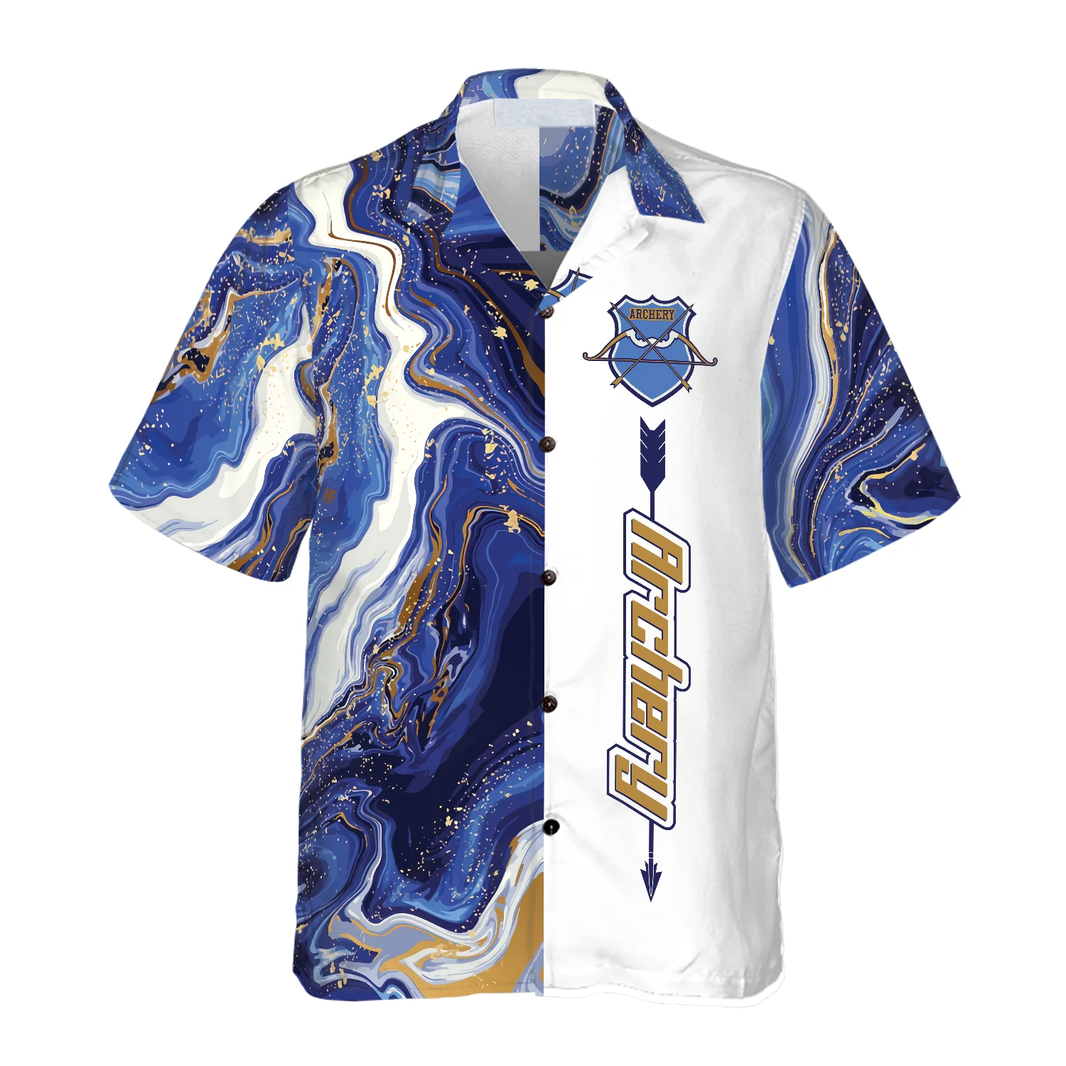 Blue Marble And Gold Archery Hawaiian Shirt/ Idea Gift for Archer Sport Lovers/ Archery Hawaiian Shirt