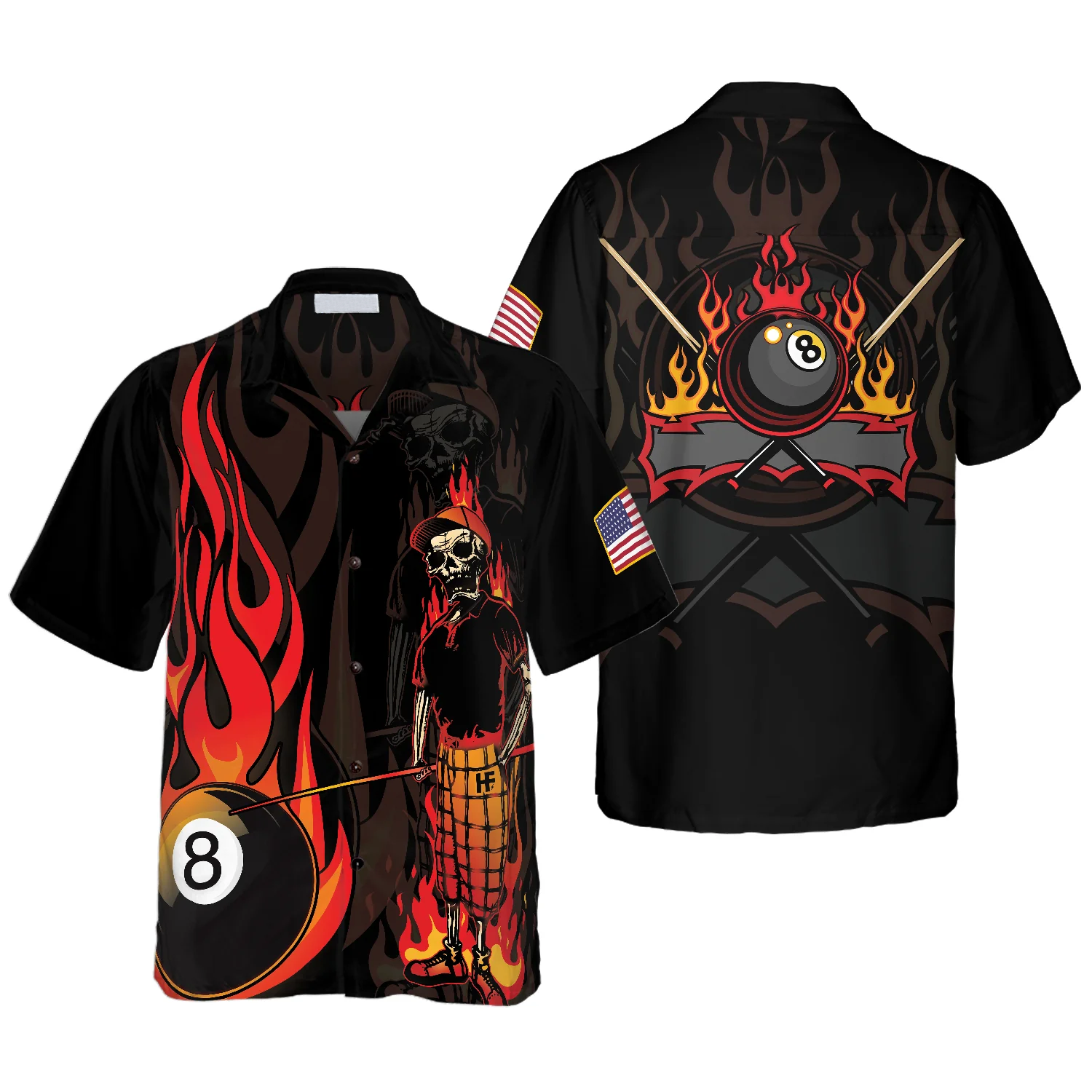 Flame Skull Billiard Pool Hawaiian Shirt/ Skull Fire Billiard Shirt/ 3D All Over Print Billiard Gift
