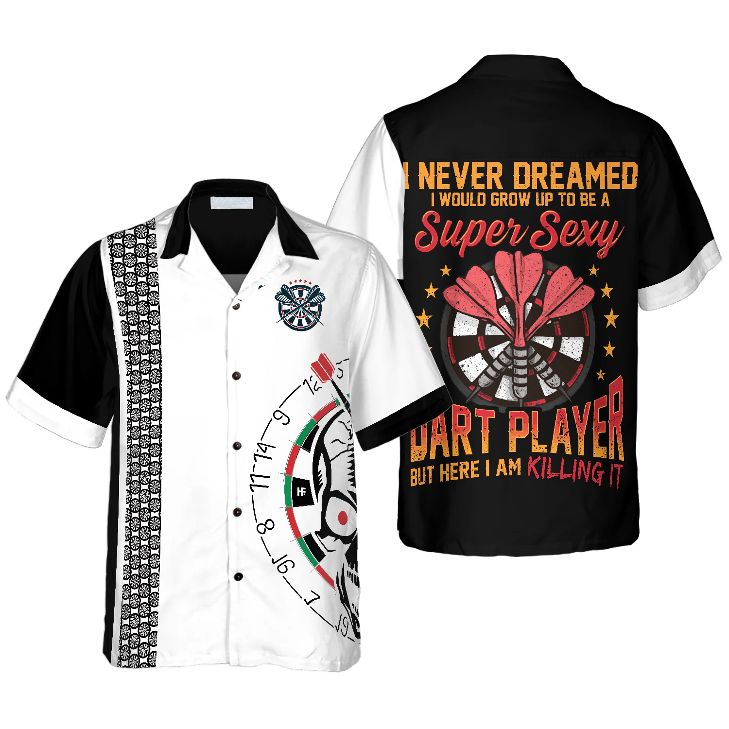 Darts Hawaiian Shirt/ Super Sexy Skull Dart Player/ Colorful Summer Aloha Shirt For Men Women/ Gift For Friend/ Team/ Darts Lovers