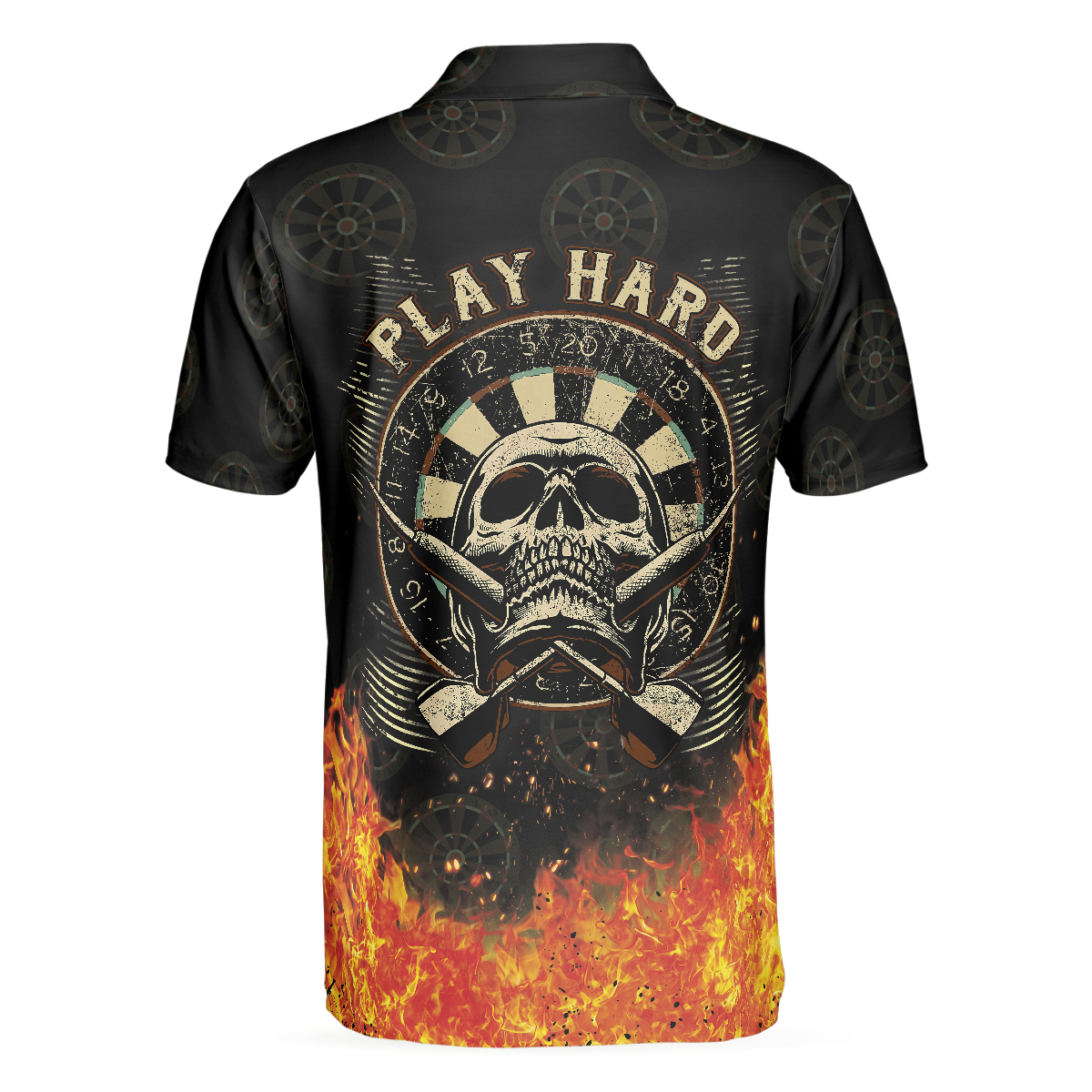 In Dart We Trust Short Sleeve Polo Shirt/ Fire Play Hard Skull Polo Shirt/ Cool Dart Shirt For Men