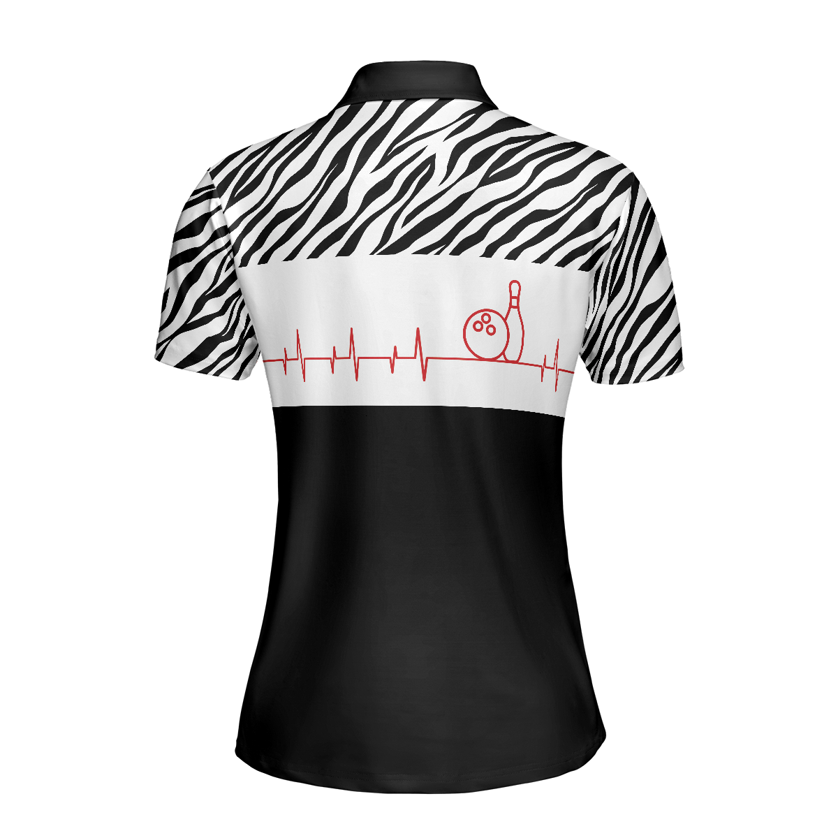 Bowling Heartbeat Zebra Pattern Short Sleeve Women Polo Shirt/ Bowling Shirt For Ladies/ Bowling Shirt Idea