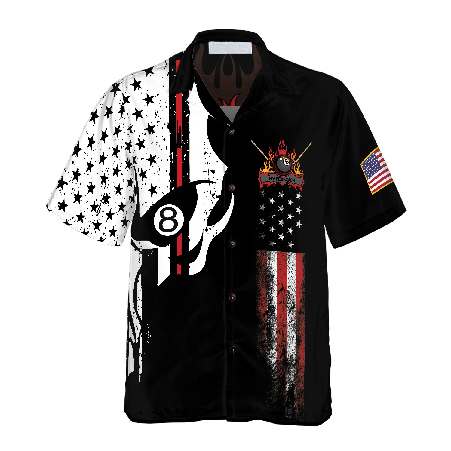Skull Billiards Pool Hawaiian Shirt/ Flag American Skull Billiard Shirt/ Uniform Shirt Billiard Player