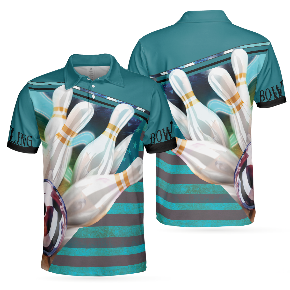Coolspod 3D All Over Print Love Bowling Polo Shirt/ Blue American Flag Bowling Shirt For Him/ Bowling Shirt