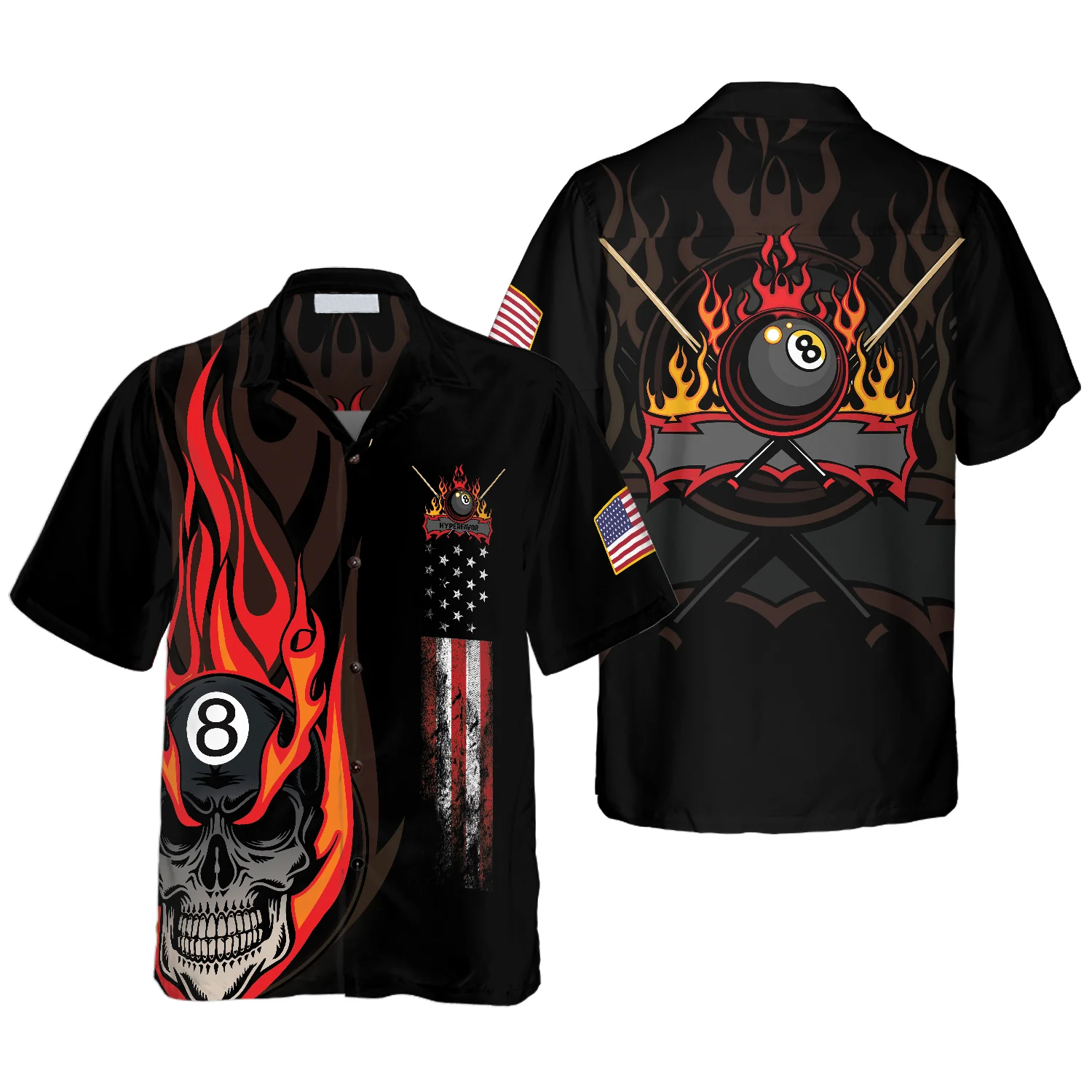 Flame Skull Billiard Pool Hawaiian Shirt/ Skull Fire Billiard Shirt/ 3D All Over Print Billiard Gift
