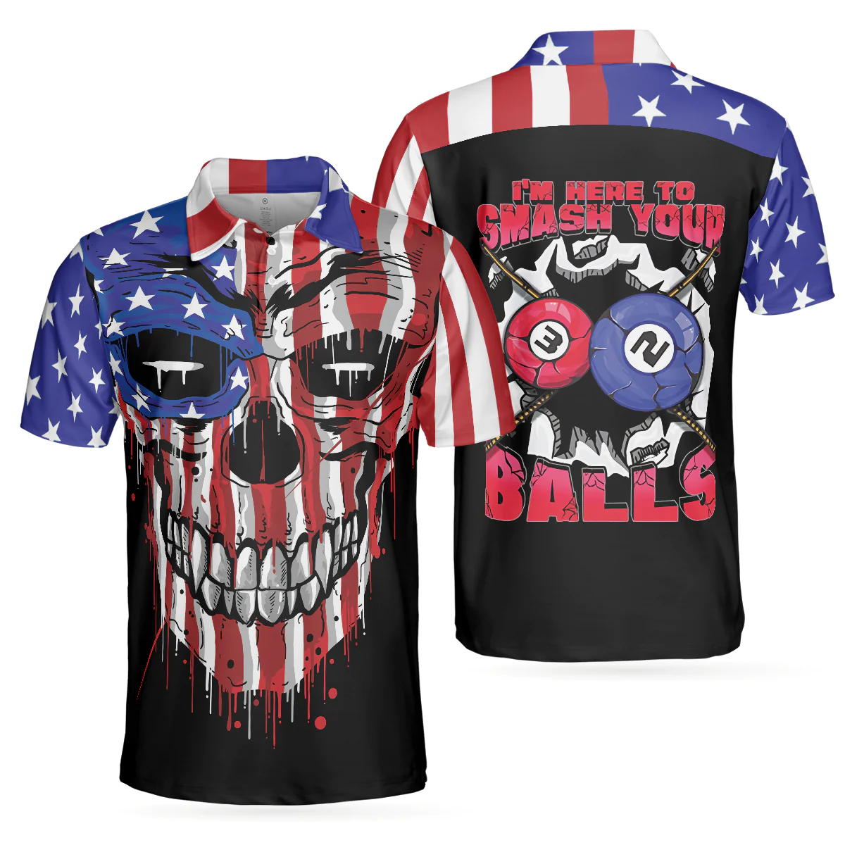 I''m Here To Smash Your Balls Billiards Shirt For Men Polo Shirt American Flag Shirt For Men Skull Shirt Design
