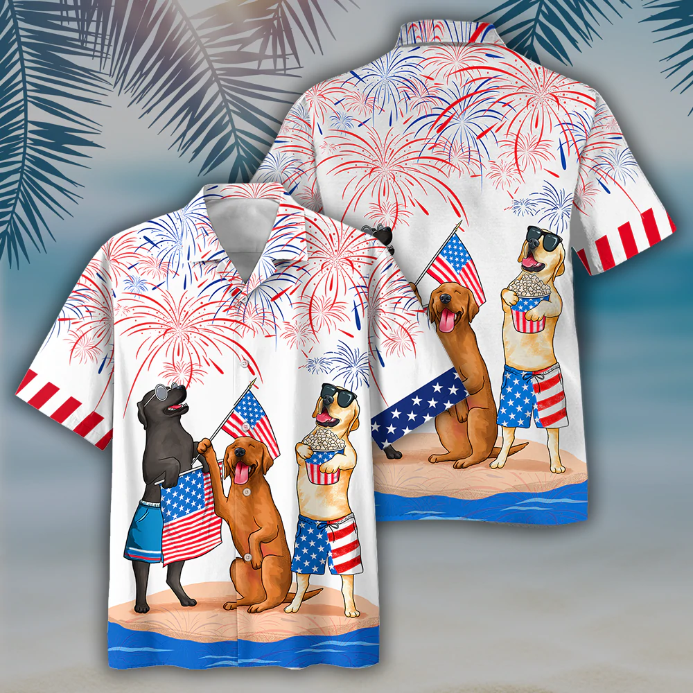 Labrador Hawaiian Shirt- Independence Day hawaiian shirt/ USA Patriotic Hawaiian Shirt