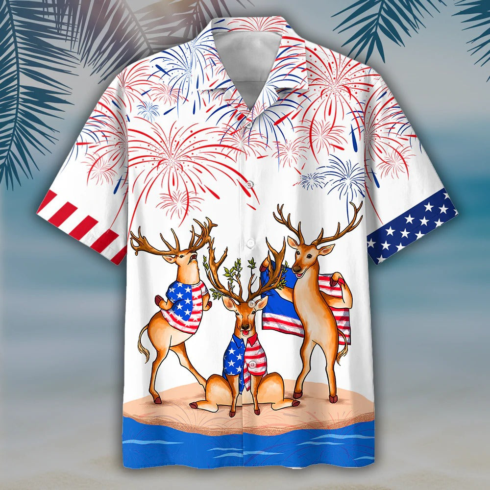 Deer Independence Day Is Coming Hawaiian Shirts For Adults/ Deer Hawaii Aloha Beach Shirt For Happy 4Th Of July