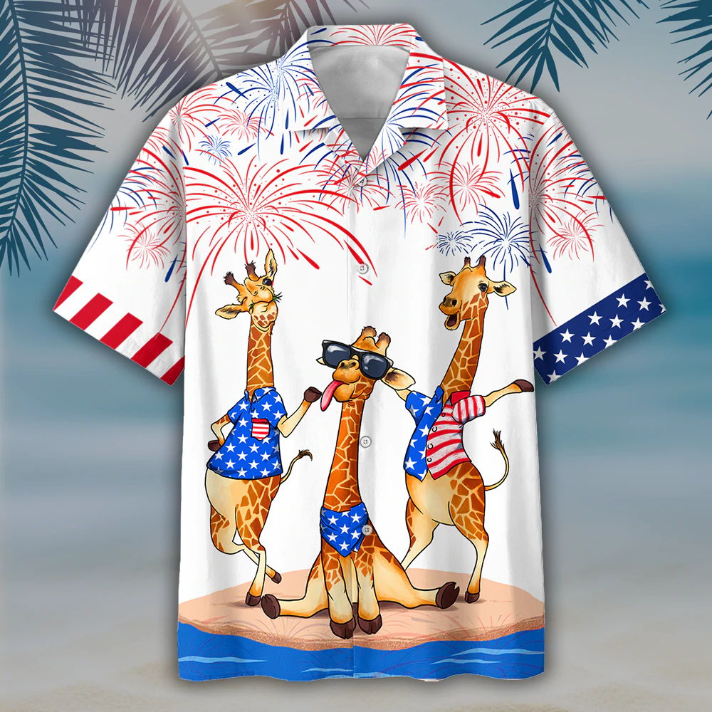 Giraffe Hawaiian Shirt For Independence''s Day/ Happy 4Th Of July Patriotic Giraffe Hawaii Aloha Beach Shirt Full Print