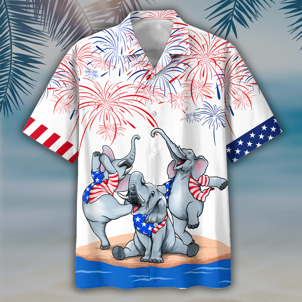 Elephant Hawaiian Shirt Independence Day/ Is Comming/ Cute Elephant Hawaii Beach Shirts For Summer/ Elephant Lovers