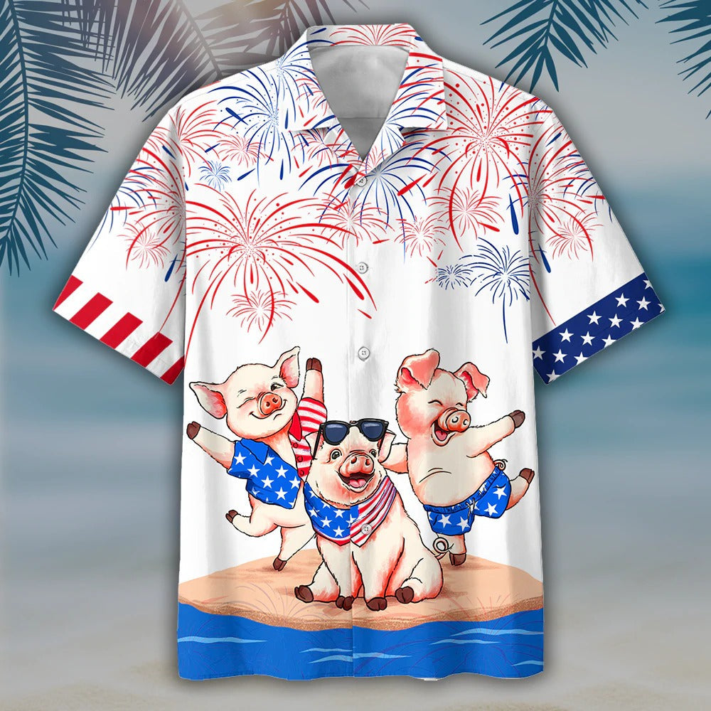 Pig''s 3D Full Print Hawaiian Shirts/ Independence Day Is Coming/ Happy 4Th Of July Pig Aloha Beach Shirt