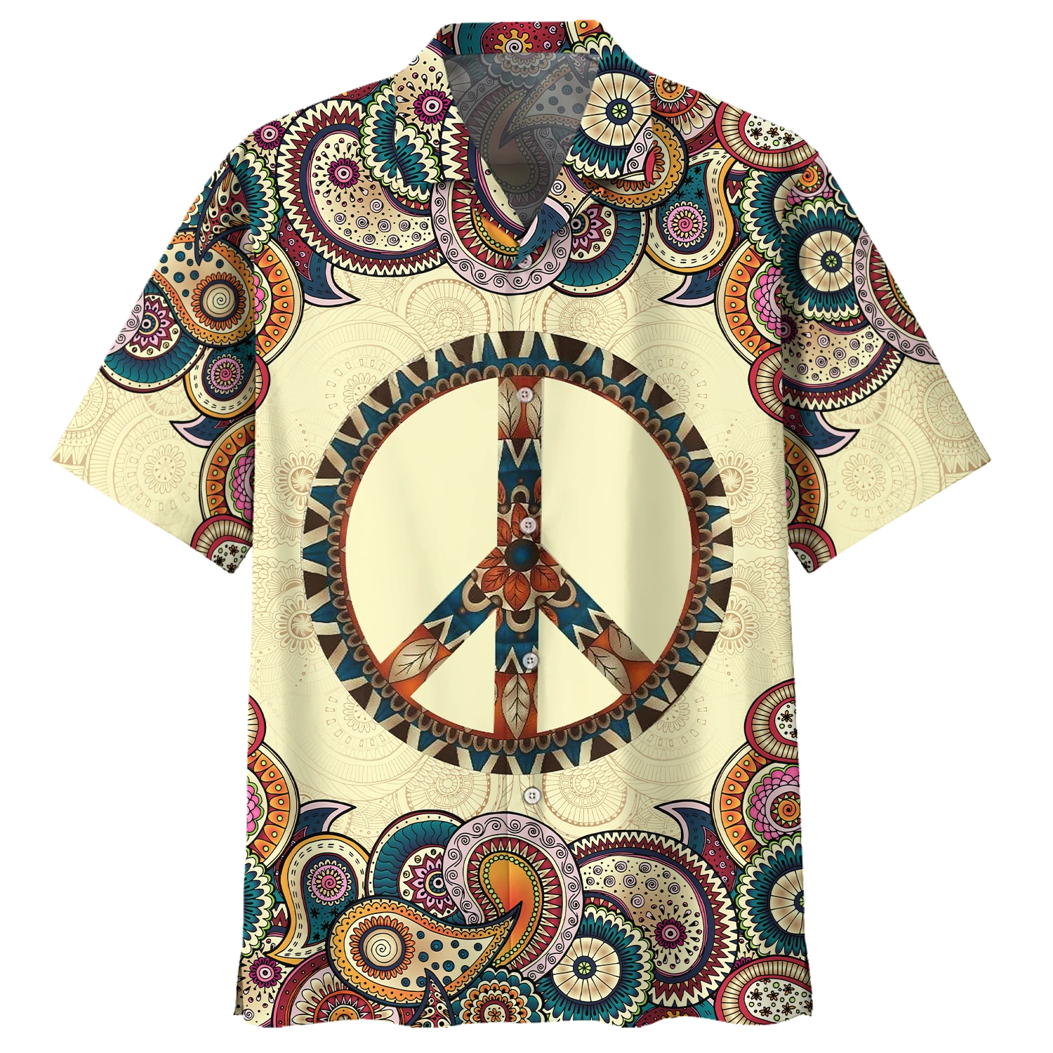 Imagine All The People Living In Peace- Peace Sign- American Flag- Hippie Hawaiian Shirt