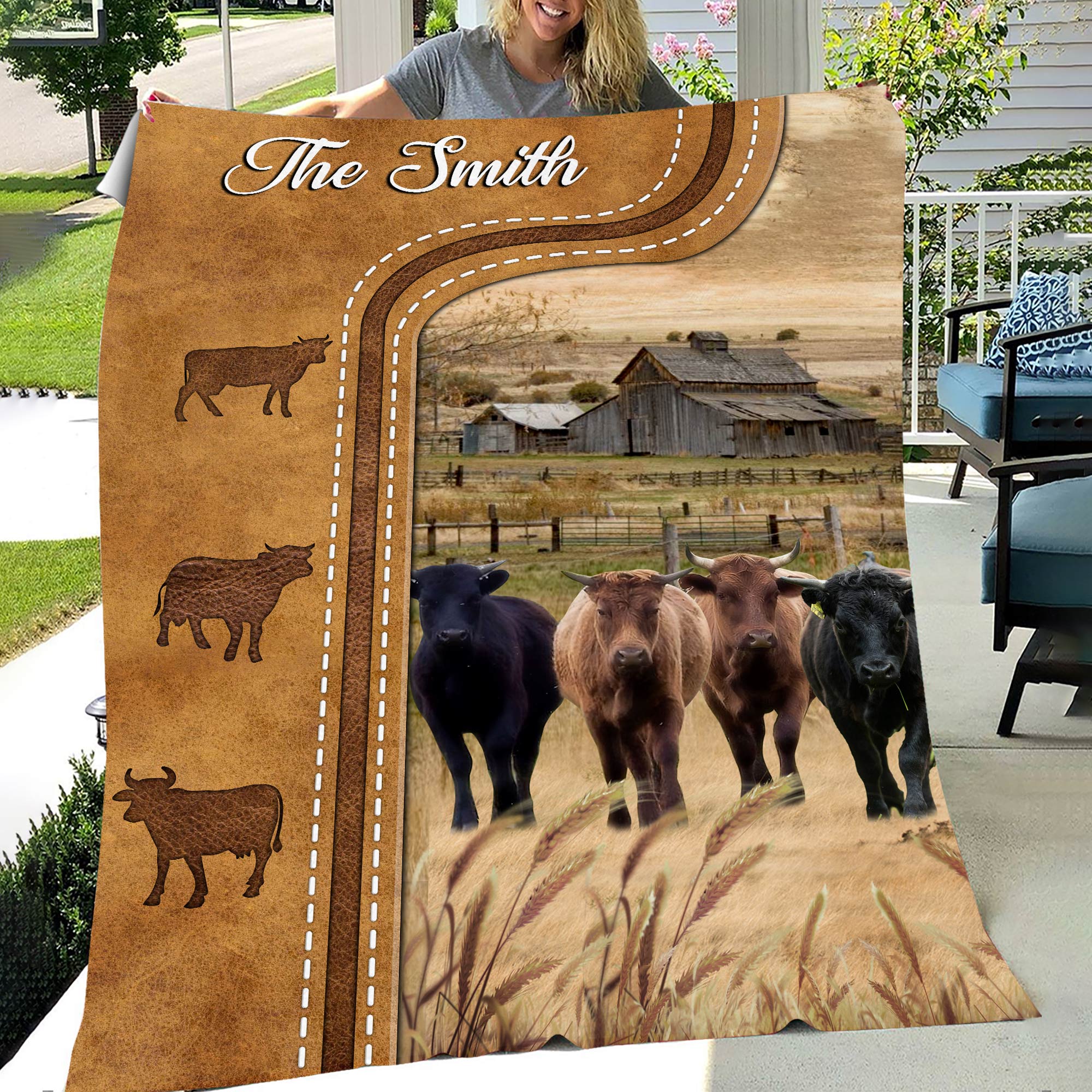 Personalized Dexter Cattle In Field Farmhouse Blanket