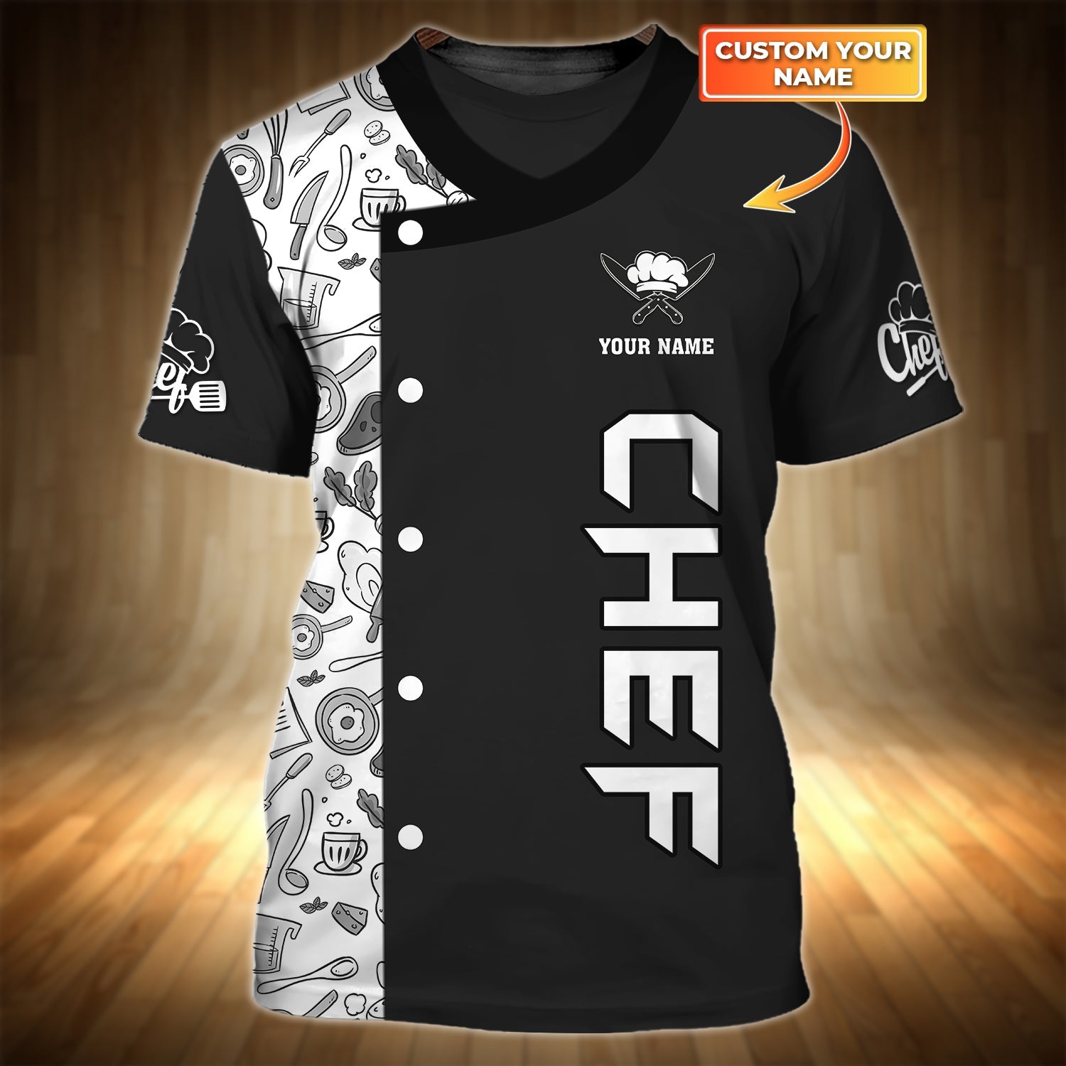 Chef Pattern Shirt Chef Personalized Name 3D Tshirt Gift For Cooks Chef Uniform/ Master Chef Shirt