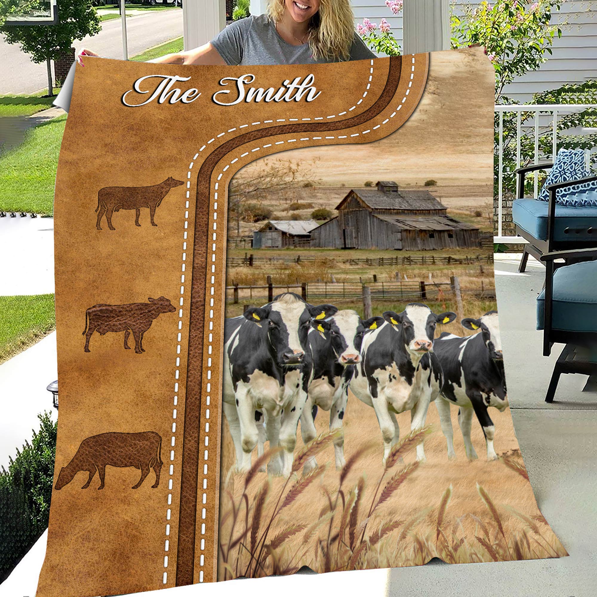 Personalized Holstein Cattle In Field Farm house Blanket Gift For Farm Lover Throw Soft Warm Blanket