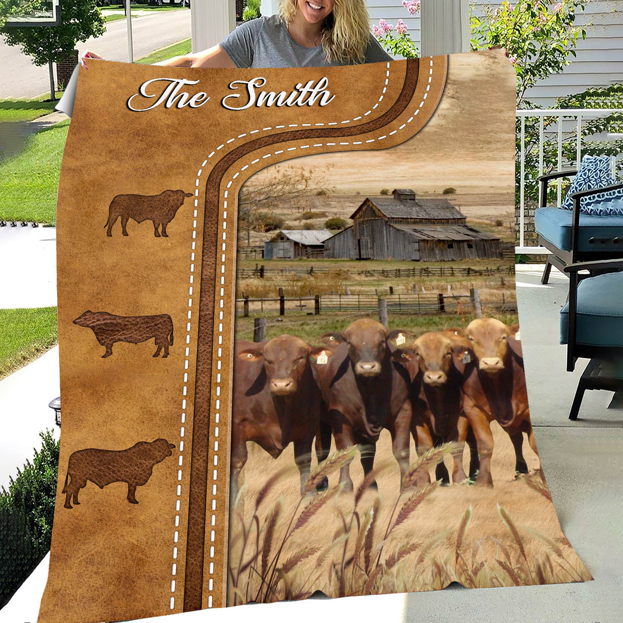 Personalized Beefmaster Cattle In Field Farmhouse Blanket Farm Gift