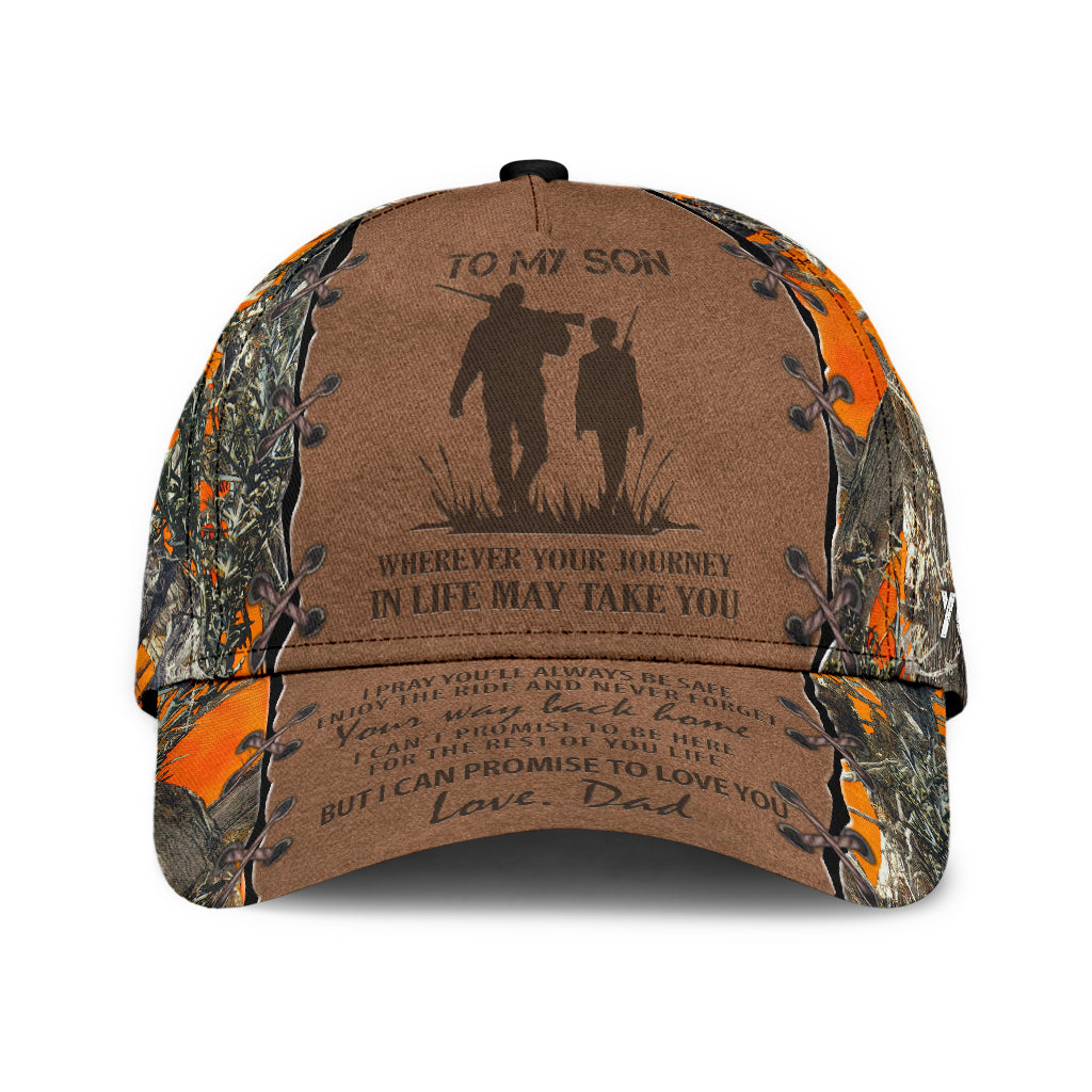 Personalized Hunting Dad To My Son Baseball Cap Orange Camo Pattern Classic Hunting Dad Cap