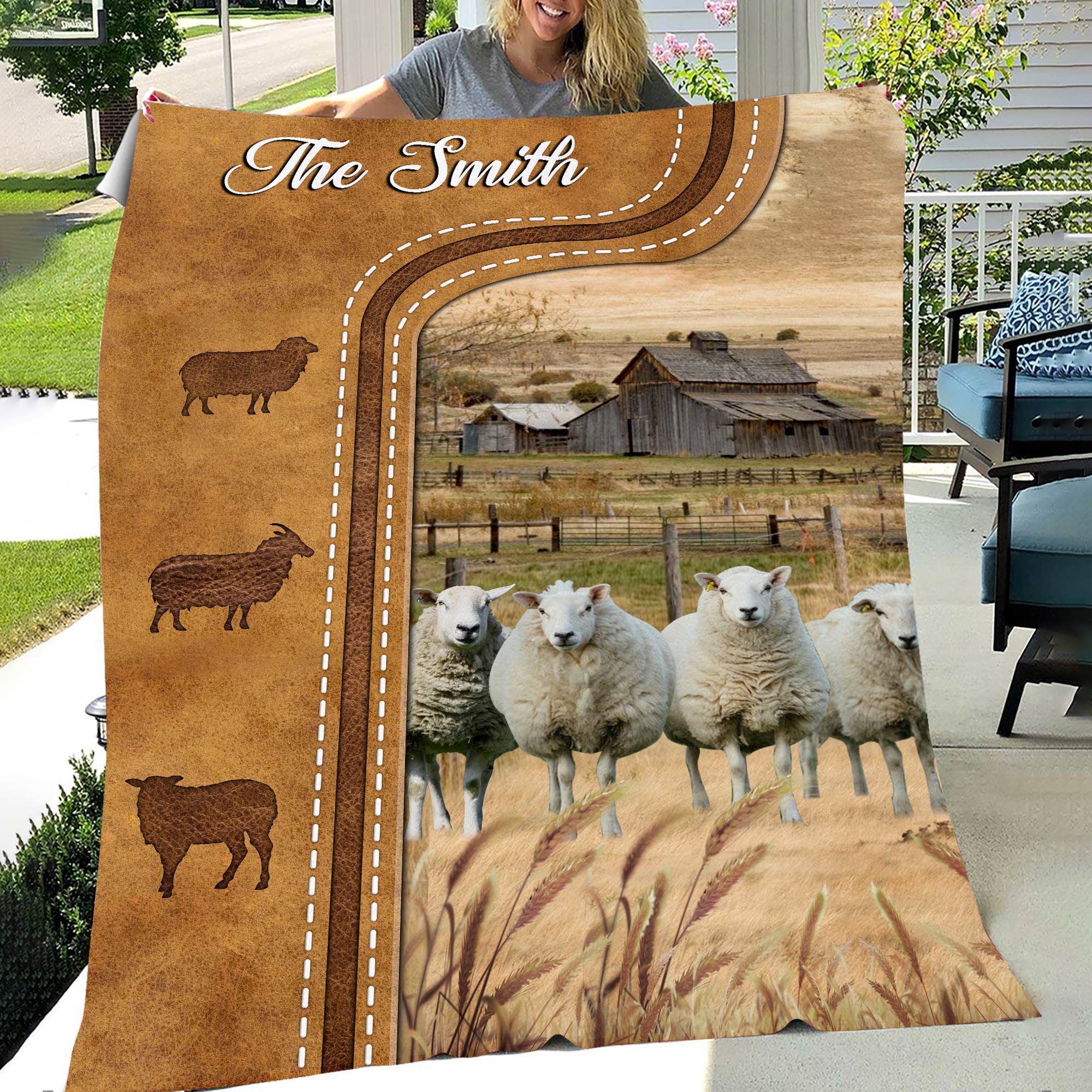 Personalized Sheep Cattle In Field Farmhouse Blanket Farm Blanket Farmer Gift