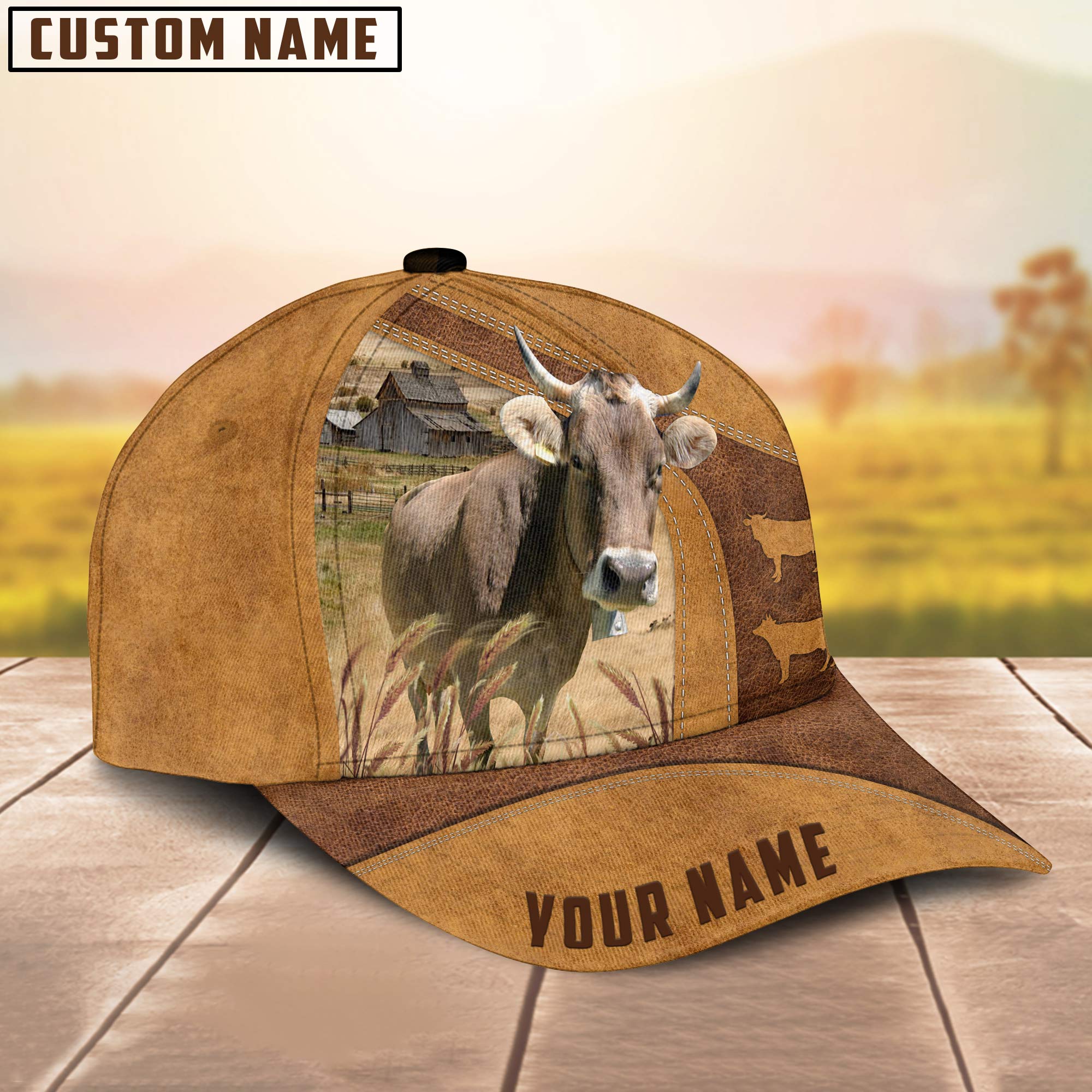 Custom Name Brown Swiss Cattle Cap / Cattle Hat/ Farm Baseball Hat/ Cap Hat For Farmer Farm Lover