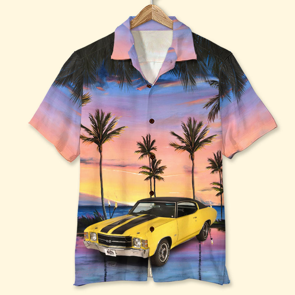 Custom Car Photo Hawaiian Shirt/ Aloha Shirt/ Sunset Beach Pattern/ Perfect Hawaiian Shirt for Man/ Car Lover