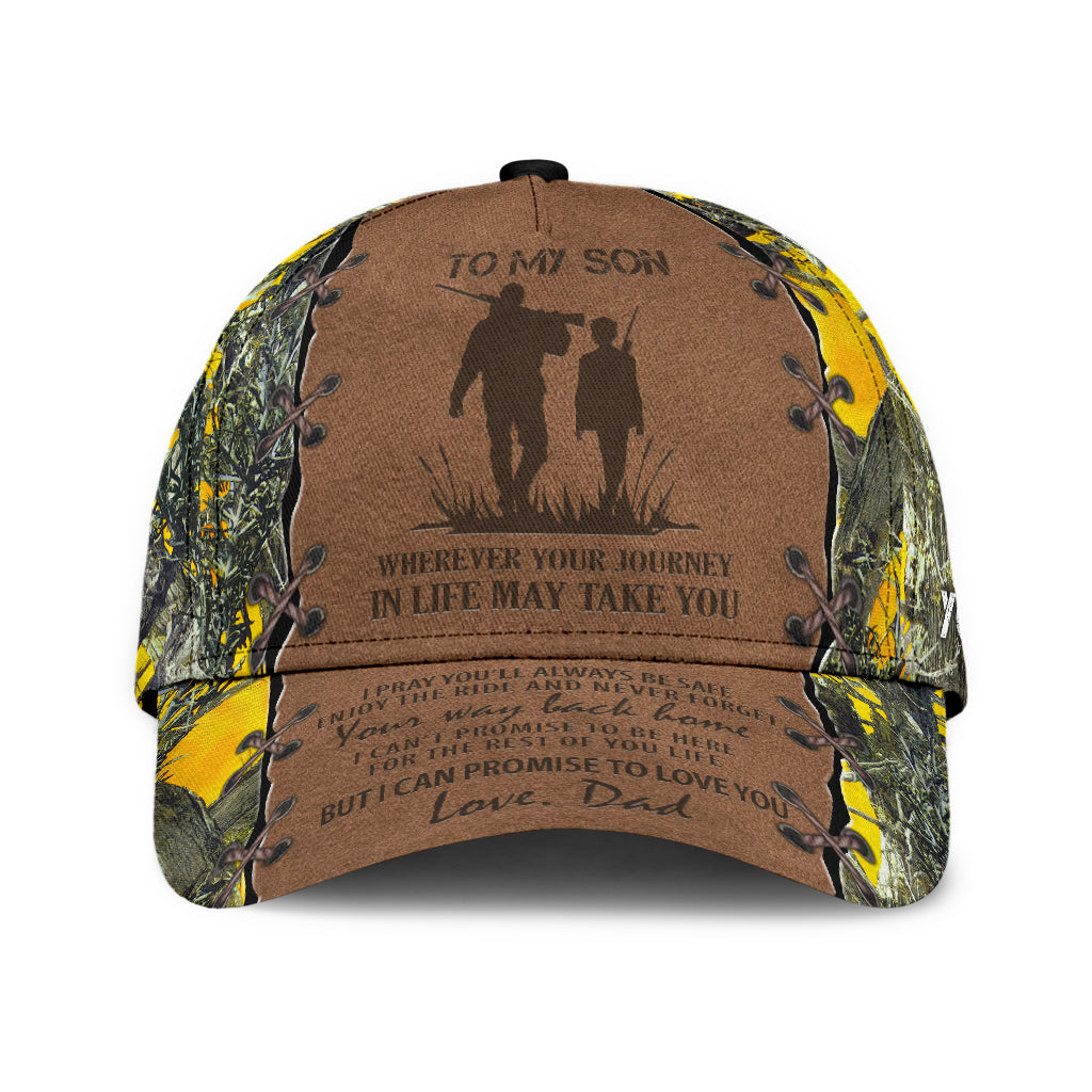 Personalized Hunting Dad To My Son Baseball Cap Hat Yellow Camo Pattern Classic Hunting Dad Cap Hat