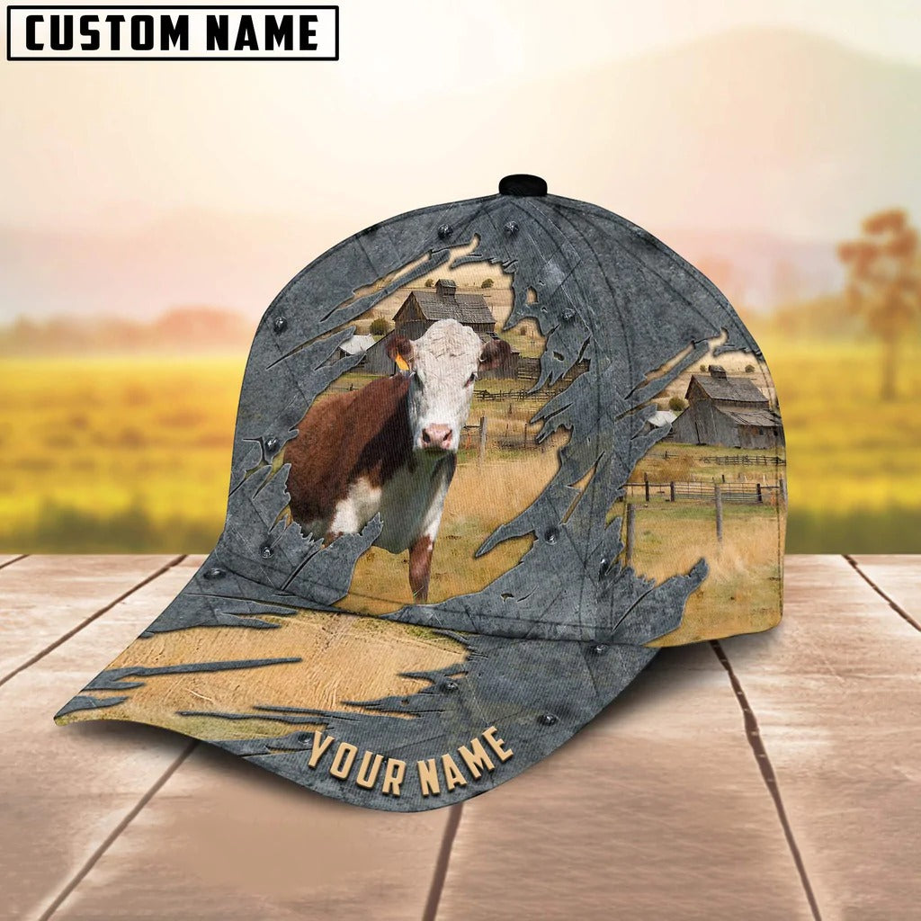 Personalized Name Hereford Cap Hat For Dad/ Farm Cap Hat/ Baseball Cow Hat