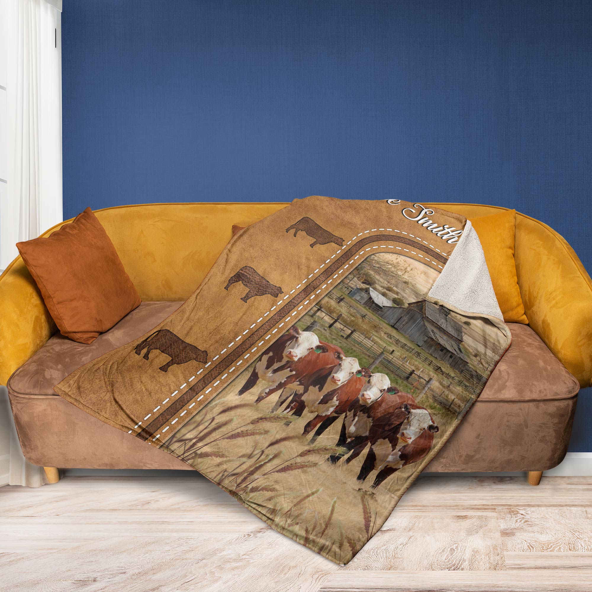 Personalized Hereford Cattle In Field Farmhouse Blanket Cow Blanket Bedding Décor