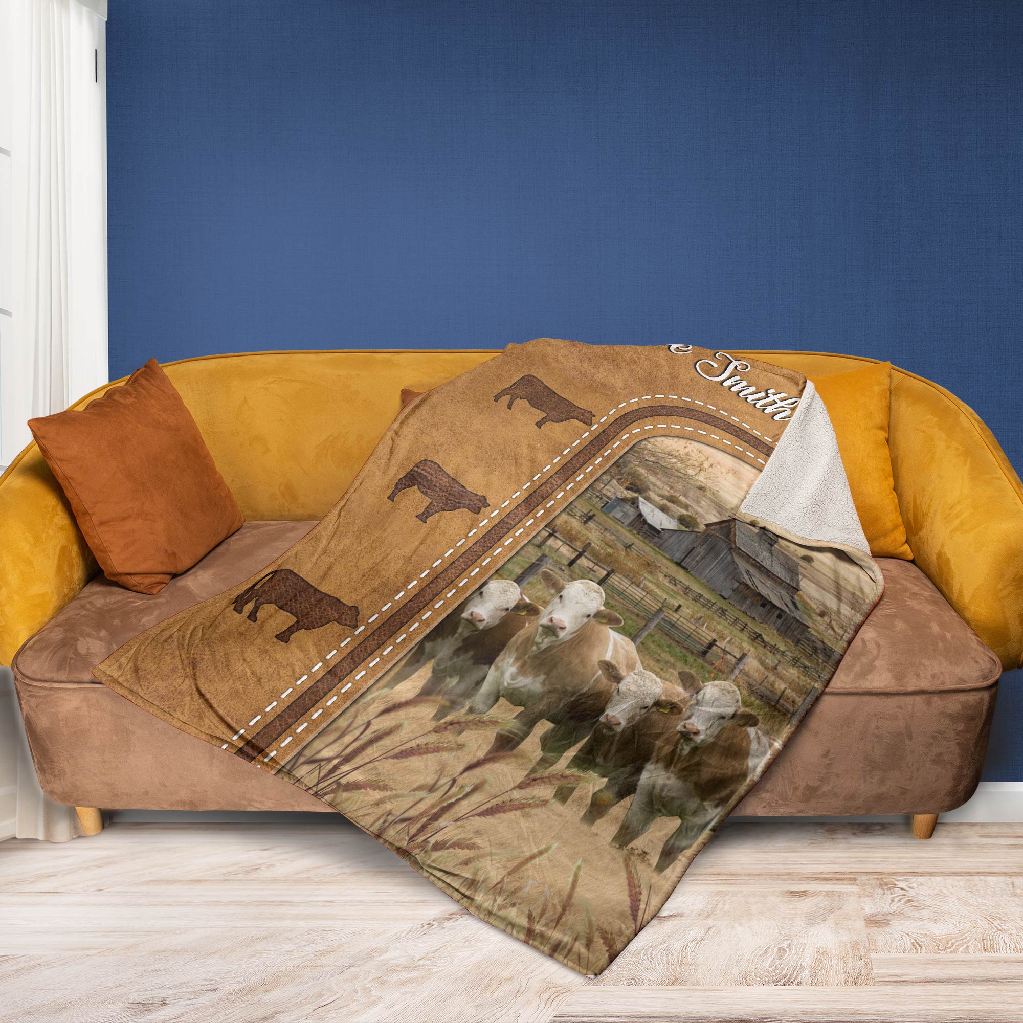 Personalized Fleckvieh Cattle In Field Farmhouse Blanket Gift For Cow Lover Cow Premium Blanket
