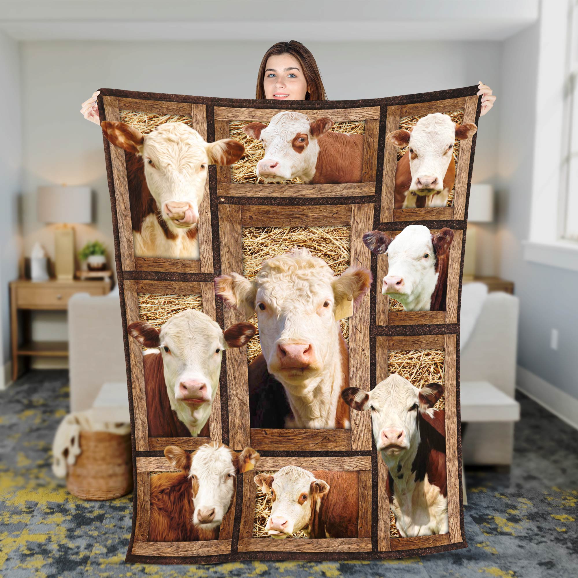 Hereford In Farm All Printed 3D Blanket