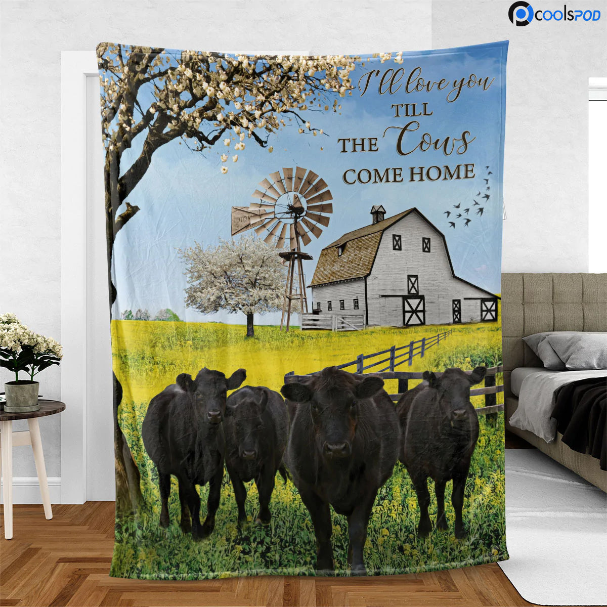 Black Angus Fleece Sherpa Blanket/ Love You Till The Cows Come Home Blanket/ Bedding Decor For Farm Lover/ Gift To Farmer