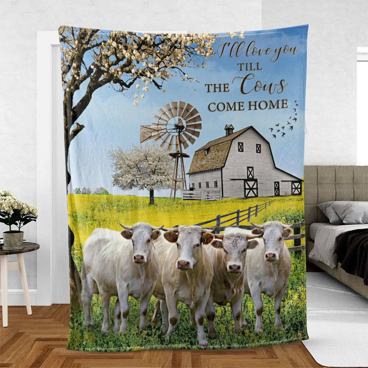 Charolais Cow Blanket/ Love You Till The Cows Come Home Blanket/ Farm Blanket/ Bedding Sofa Decoration For Farm Lover
