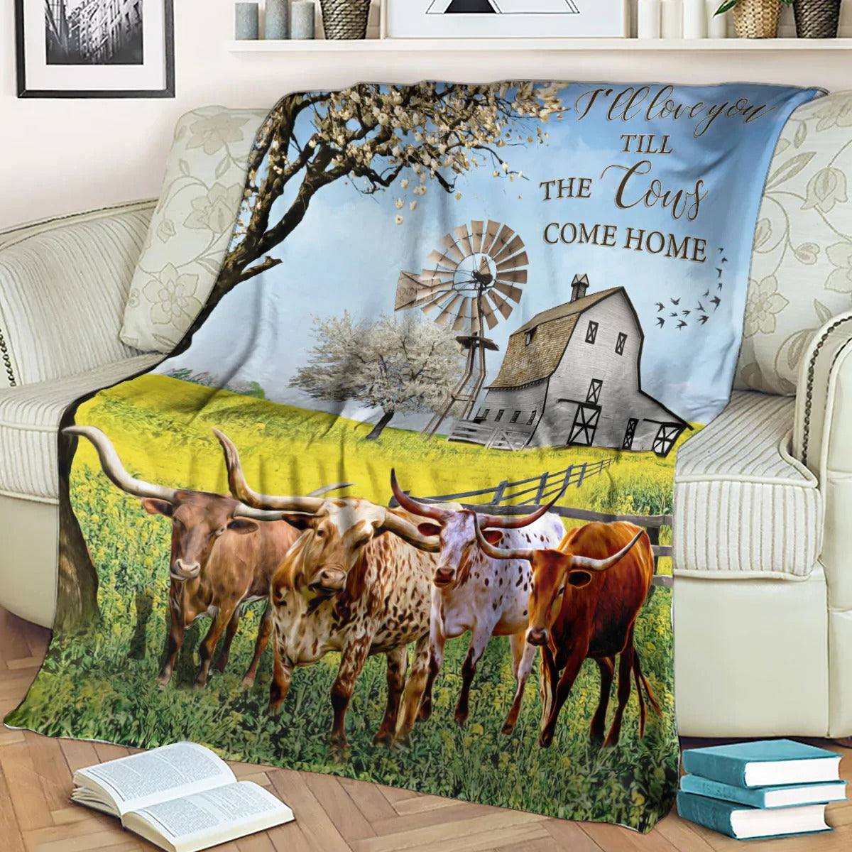 Texas Longhorn Fleece Blanket/ Love You Till The Cows Come Home Blanket/ Sofa Bedding Decoration For Cow Lover/ Cow Animal Blanket For Him Her